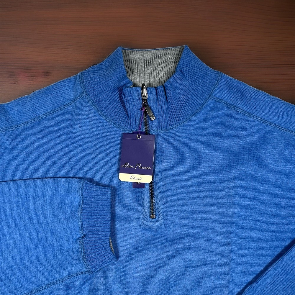 NWT-Alan‎ Flusser Men's 2XL Blue/Gray Reversible 1/4 Zip Pullover Sweater